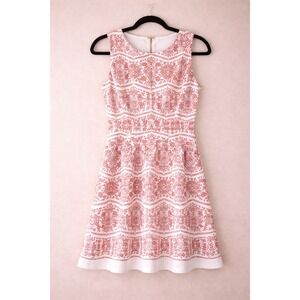 Danny & Nicole 6P White Coral Floral Sleeveless Fit Flare Dress Petite Knee...